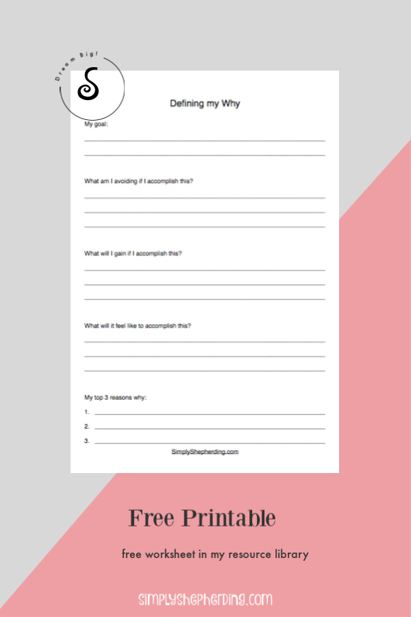 Free worksheet to help you keep your goals. Define your why with this worksheet in my resource library.